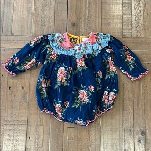 Pink chicken blue floral ruffled bubble romper 6-12 months long sleeve bohemian